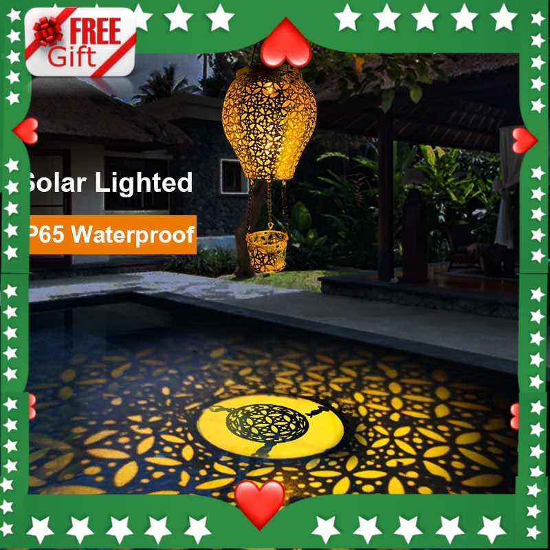 🎁 FREE GIFT 🎁 Led Belon Udara Panas Solar Lantern Besi Retro Hollow Lantern Cahaya Kalis Air Hanging