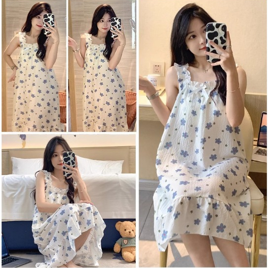 🌼FREESHIP🌼 Váy Ngủ Hoạ Tiết Bông Hoa Thanh Lịch, Thoáng Mát, Chất Liệu Mềm Mịn