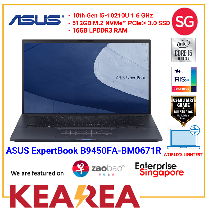 ASUS ExpertBook B9450FA-BM0671R / i5-10210U / 16GB RAM / 512GB PCIE G3X4 SSD / 0.98Kg / Win10 Pro / WiFi 6 / Local-onsite warranty