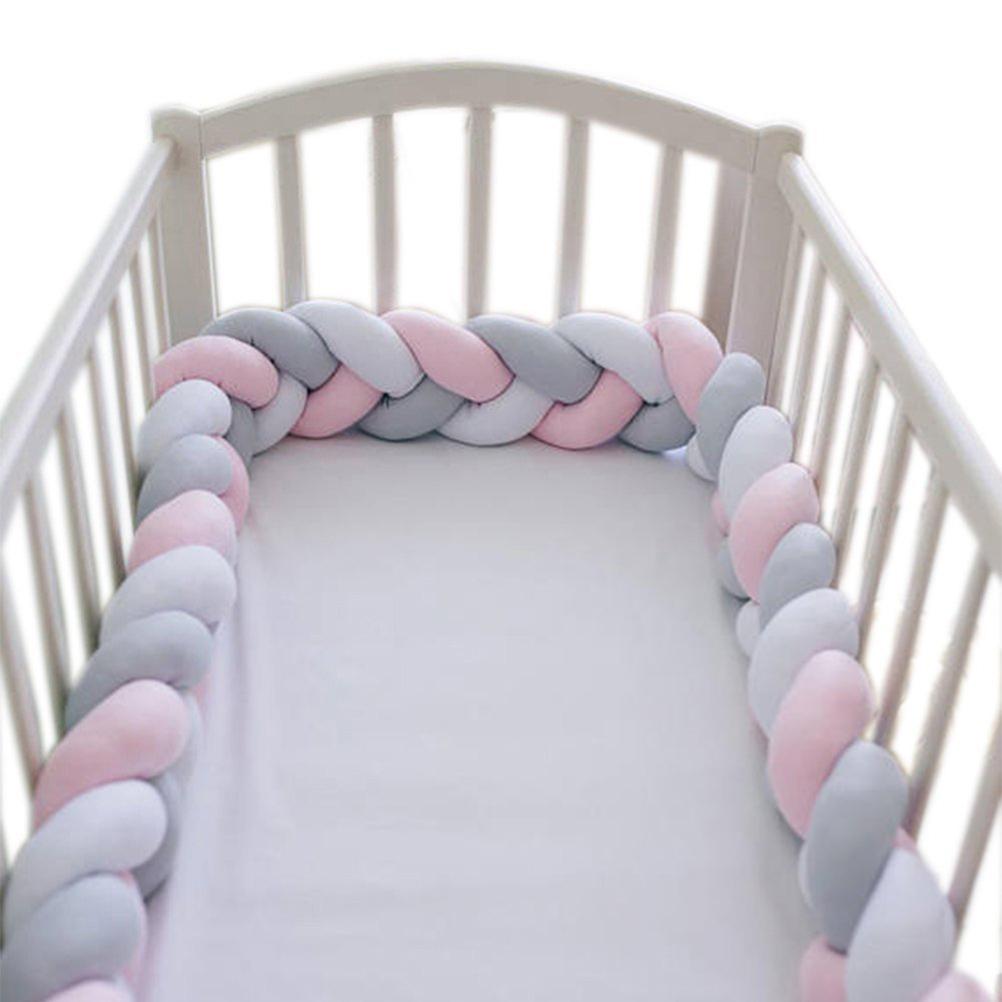 Decdeal Baby Bed Bumper Baby Crib Rail Protector Baby Knotted Braided Liner for Baby Bed Supplies