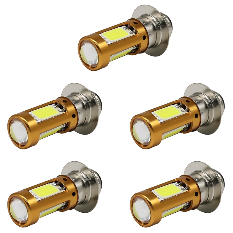 5X H6M PX15D P15D LED Headlights Hi-Lo Beam Bulb for Motorbike Scooter Moped Head Light White 1500Lm