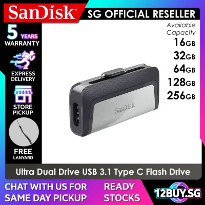 SanDisk Ultra Dual Drive USB 3.1 Type C Flash Drive 150MB/s Read Speed 60MB/s Write Speed 16GB 32GB 64GB 128GB 256GB DC2 12BUY.MEMORY 5 Years SG Warranty