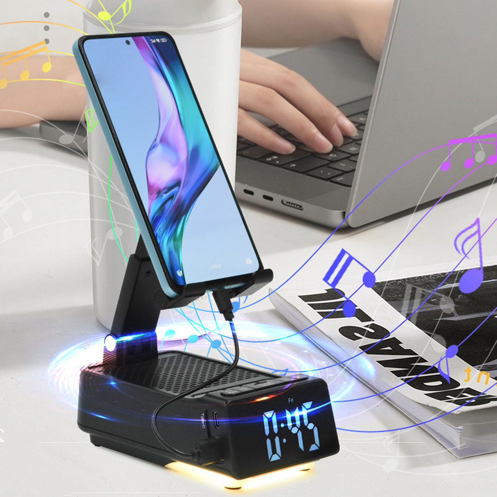 Cell Phone Stand Desktop Phone Holder Wireless 7 Lighting Modes for Home ราคา 1,240 บาท*ส่งฟรี