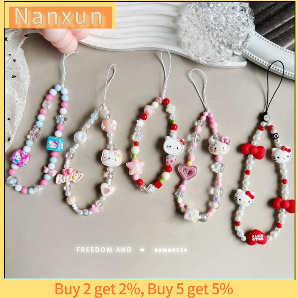 NWSJ Sanrio Dây đeo điện thoại quyến rũ Hello Kitty Đính cườm Dây đeo điện thoại di động Dễ thương Phong cách Y2K