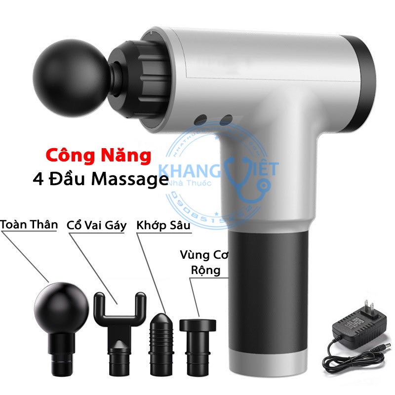 Máy massage cầm tay 4 đầu 6 chế độ súng massage trị nhức mỏi vai gáy đau giãn cơ