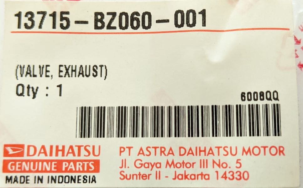 Klep API daihatsu Terios Old /Granmax 13715-BZ060-001 Harga 95,400 Ringgit*Penghantaran Percuma