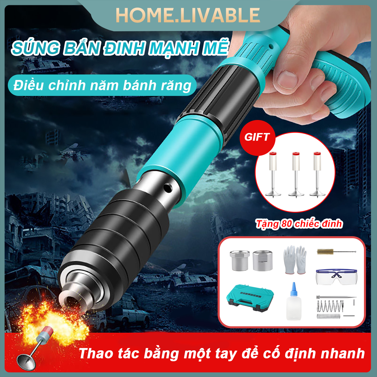 Máy bắn đinh bê tông thế hệ mới MÁY BẮN ĐINH Súng Bắn Đinh Súng bắn đinh hạt nổ tặng kèm 80 đinh