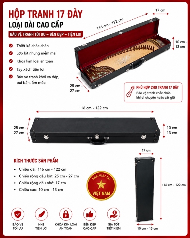 Hộp Cứng Đàn Tranh 17 Dây 19 Dây Hộp Đựng Đàn Tranh Bảo Vệ Đàn Chắc Chắn