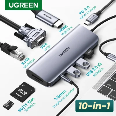 UGREEN USB-C HUB Converter Adapter Multi USB 3.0 HDMI VGA RJ45 PD Adapter Dock For MacBook Pro Accessories USB-C Type C 3.1 Splitter