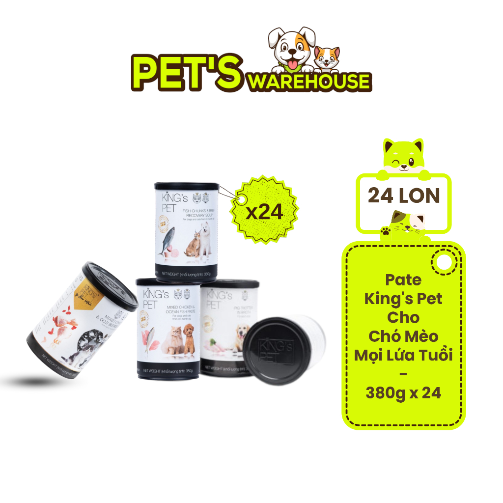 [Combo 24 lon] Pate King's Pet Chó Mèo Mọi Lứa Tuổi Lon 380G