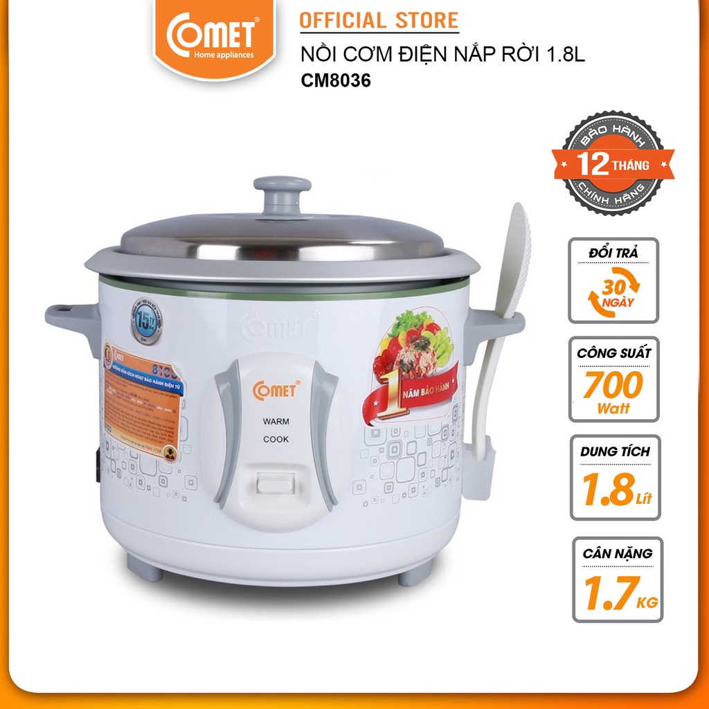 Nồi cơm điện nắp rời 1,8l comet - cm8021