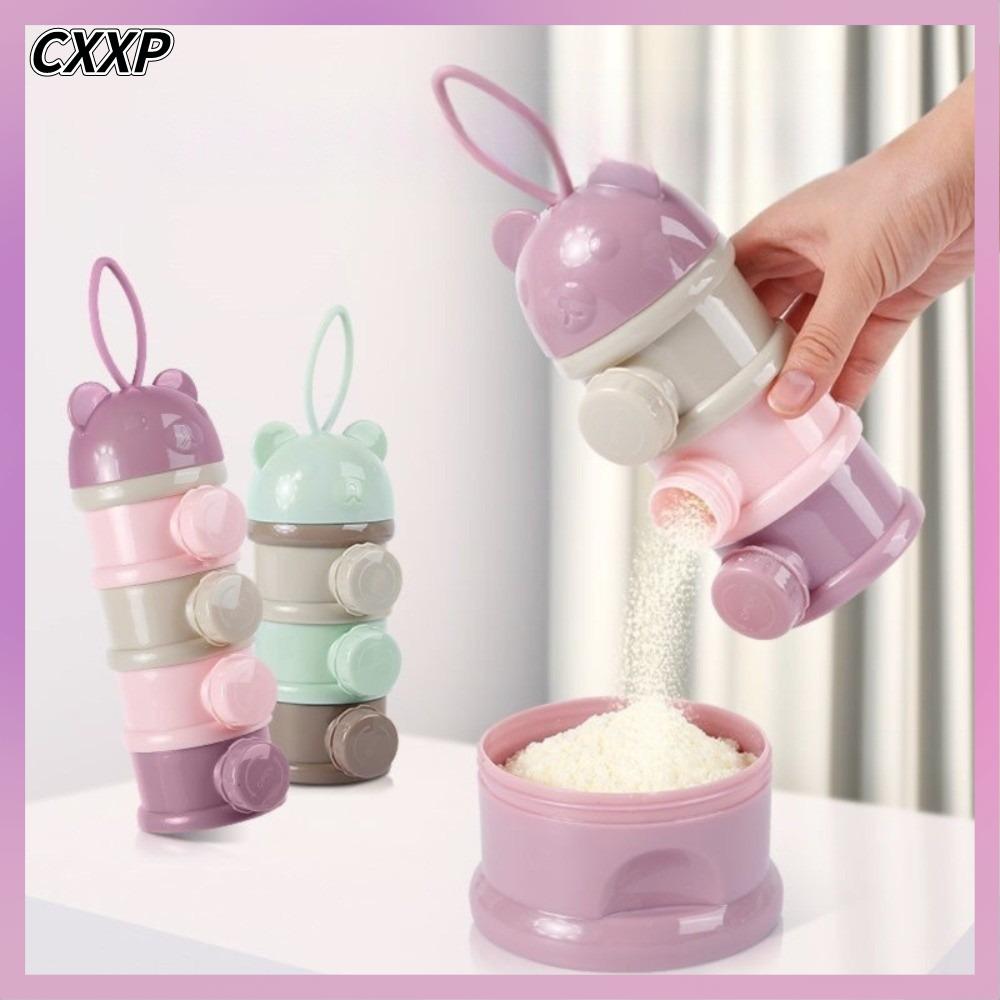 CXXP Phong cách gấu Hộp sữa bột Nhiều cửa mở Chống tràn Hộp đựng đồ ăn nhẹ cho trẻ nhỏ Di động 4 lớp Hộp lưu trữ thức ăn cho trẻ sơ sinh