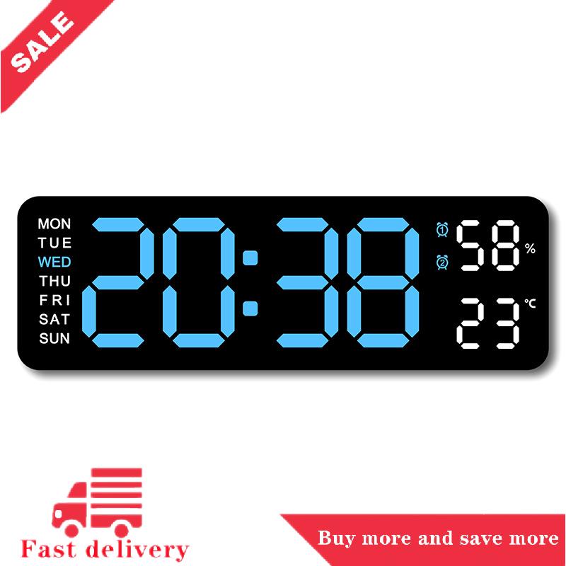 [COD]Flash Delivery Large Digital Wall Clock Temperature And Humidity Week Display Brightness Adjustable Electronic LED Table Alarm Clock
