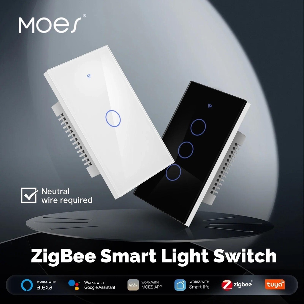 Moes Tuya ZigBee แผงสวิตช์ไฟอัจฉริยะ ทัชสกรีน กันไฟ รีโมตคอนโทรล สําหรับ Alexa Google Home ราคา 600 บาท*ส่งฟรี