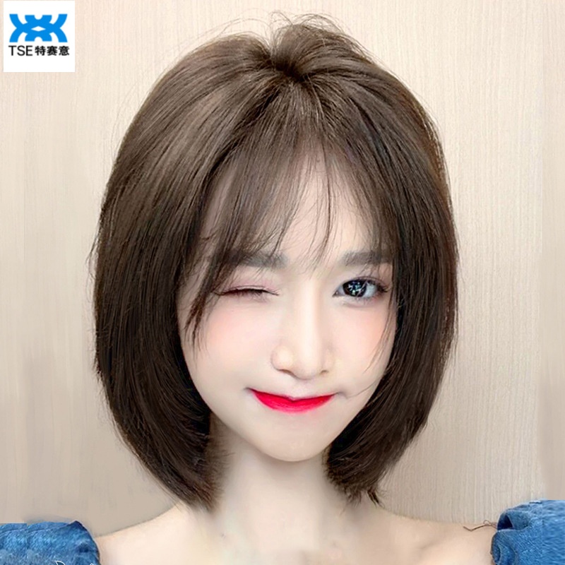 TSE Tóc Giả từ tóc người nữ bàn giao kim lớn da đầu đầu lượn sóng tóc thật che tuổi tự nhiên giảm cổ áo Tóc Giả kín đầu che