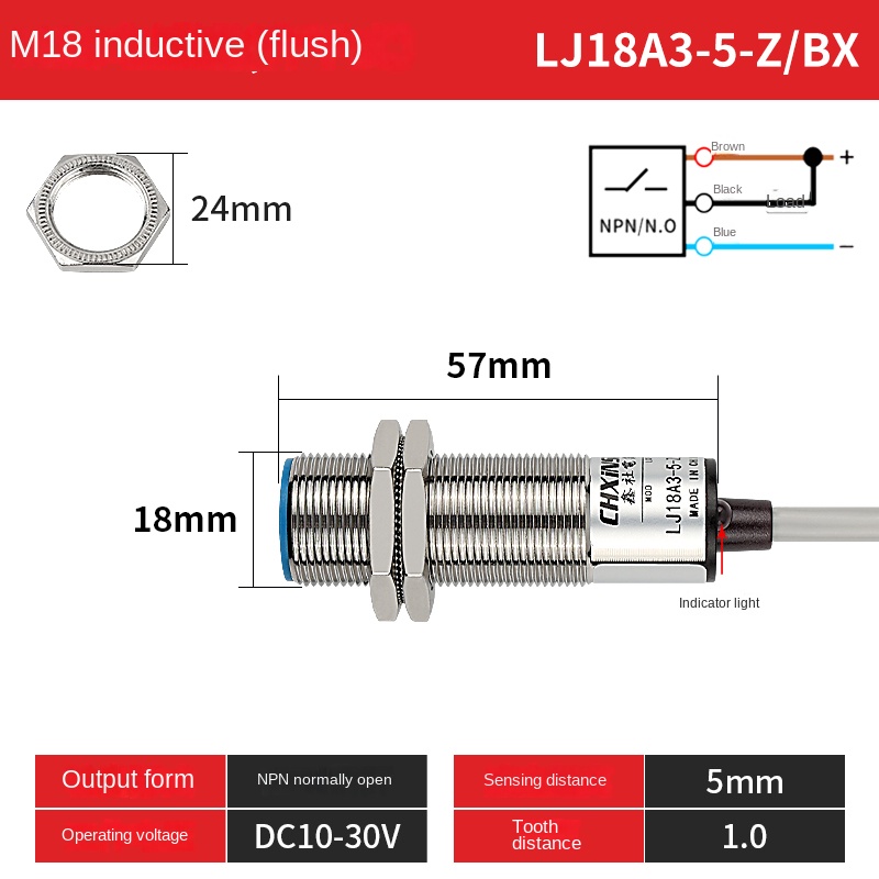 LJ18A3-5-Z/BX Cảm Biến Tiệm Cận Chxinshe | Tùy chọn LJ18A3-5 / LJ18A3-8 Công Tắc NPN/PNP NO NC M18 | Phát Hiện Kim Loại 5mm / 8mm