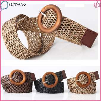 Tuiwang Thời Trang Cổ Điển Giản Dị Dệt vòng eo Đầm nữ Cummerbands Bằng Gỗ thắt lưng có khóa Bohemian Dây lưng bản rộng