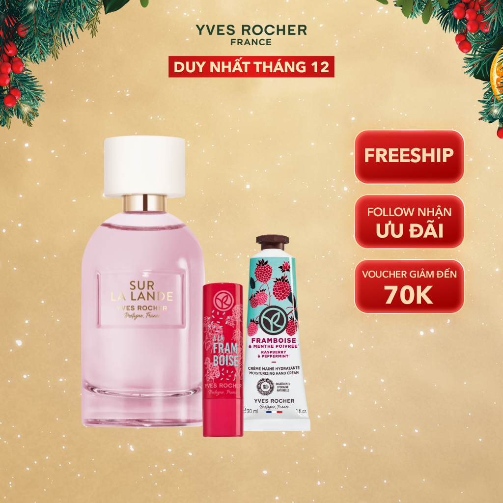  Combo 3 gồm Nước Hoa Yves Rocher Pleines Natures EDP 100ml - Kem tay mâm xôi đỏ 30ml - Son dưỡng 4.8g 