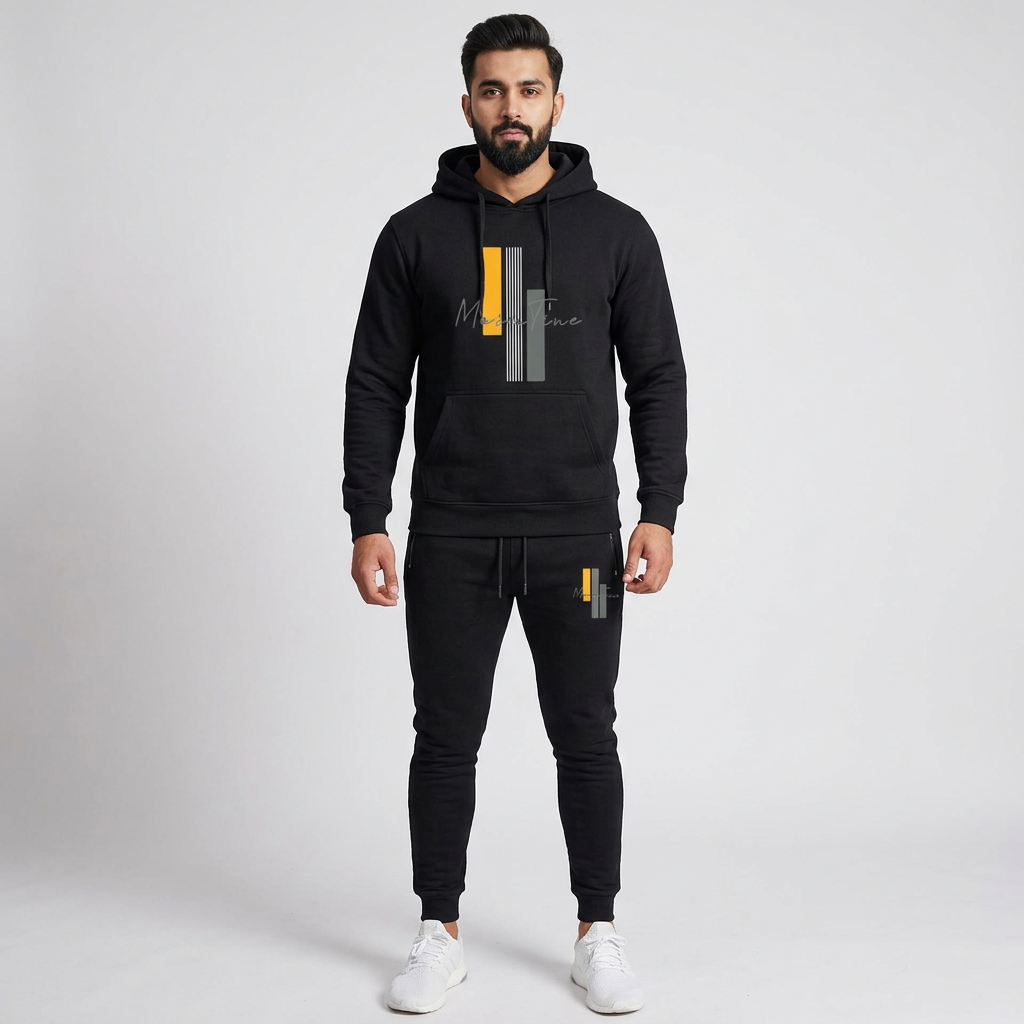 REVIBE - Black Trendy Printed Tracksuit For Men - Hoodies For Men