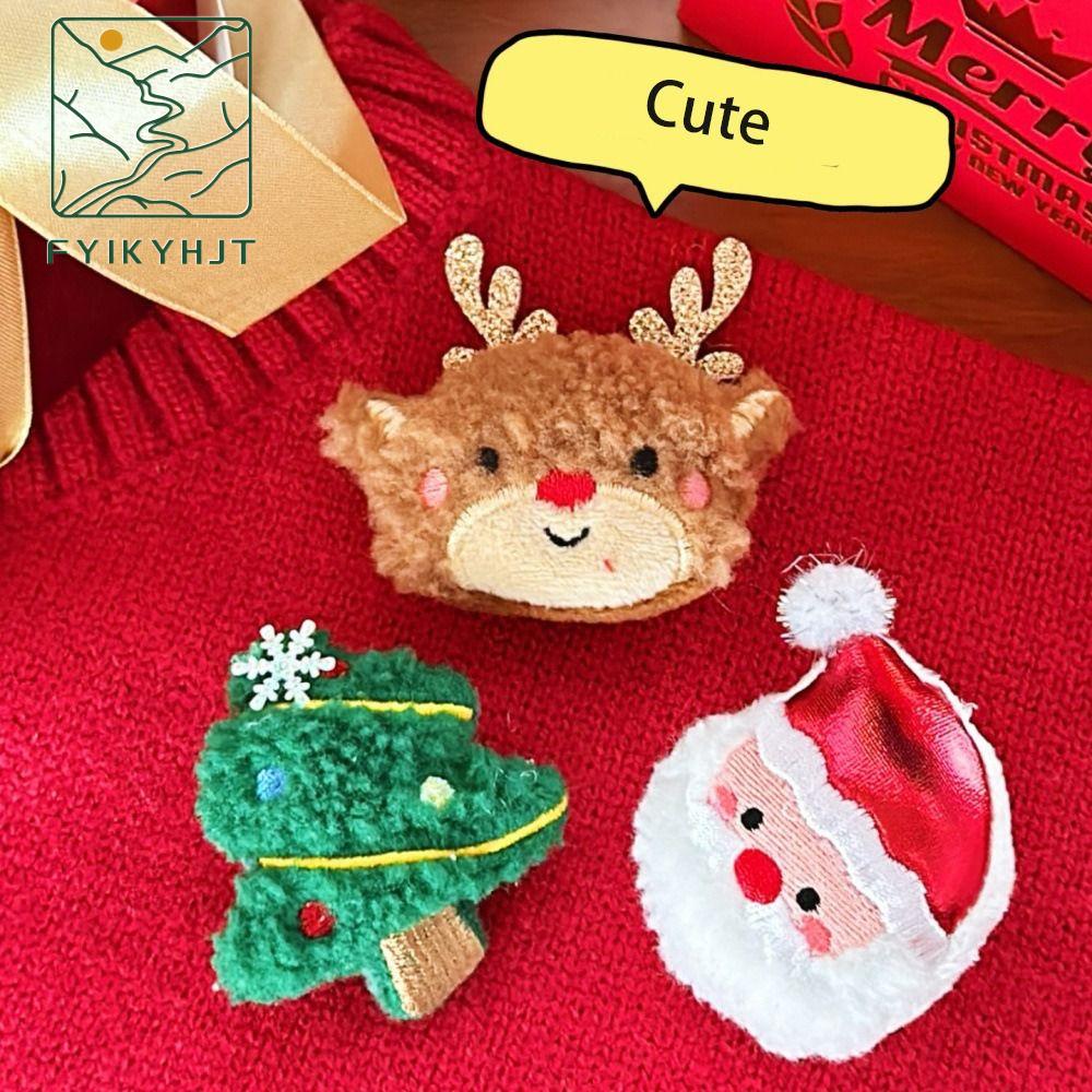 FYIKYHJT Ông già Noel Trâm cài bằng vải nhung lông giáng sinh Cây Người tuyết Ghim bông hình người tuyết Phụ kiện quần áo Dễ thương Trâm cài hình cây ông già Noel Quà tặng năm mới