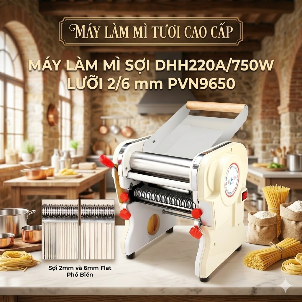 Máy Làm Mì Sợi DHH220A/750W Lưỡi 2/6mm Với Hệ Thống Truyền Động Toàn Bánh Răng PVN9650
