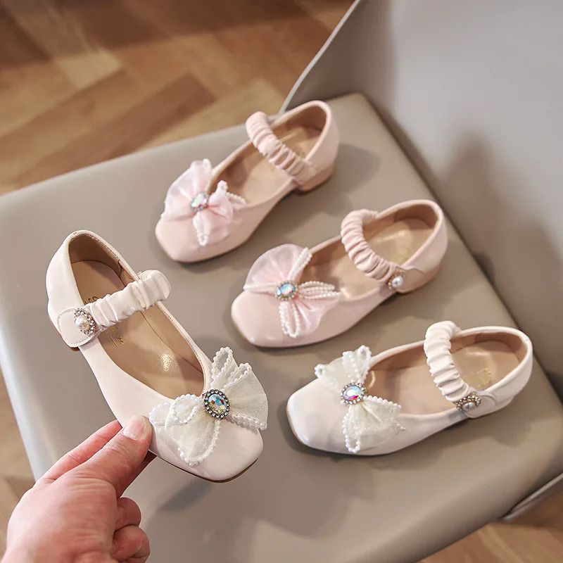Cô Gái Giày Da Mùa Xuân Mới Thời Trang Trẻ Em Của Rhinestone Bow Trẻ Em Công Chúa Giày Bé Cô Gái Non-Slip Giày H686
