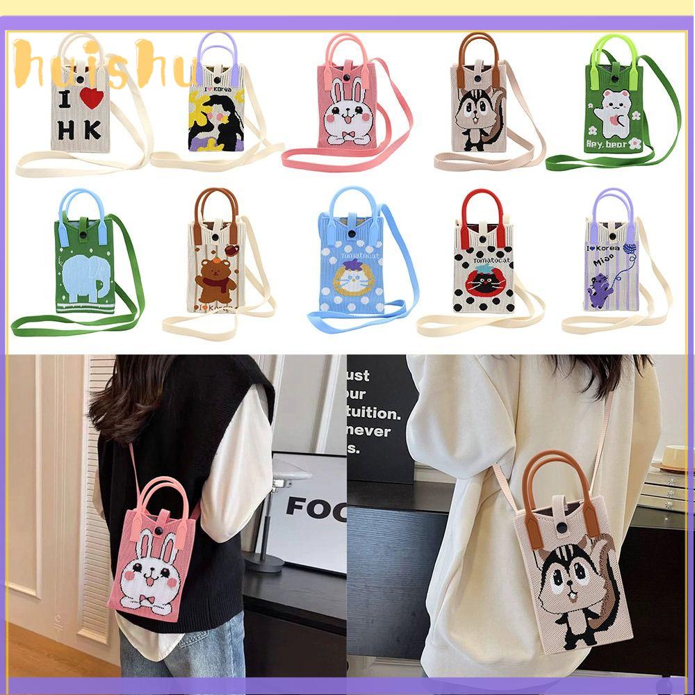 HUISHU Mini Túi đựng điện thoại di động dệt  Hoạt hình Sức chứa lớn Túi xách dệt  Ngọt ngào Túi đeo vai