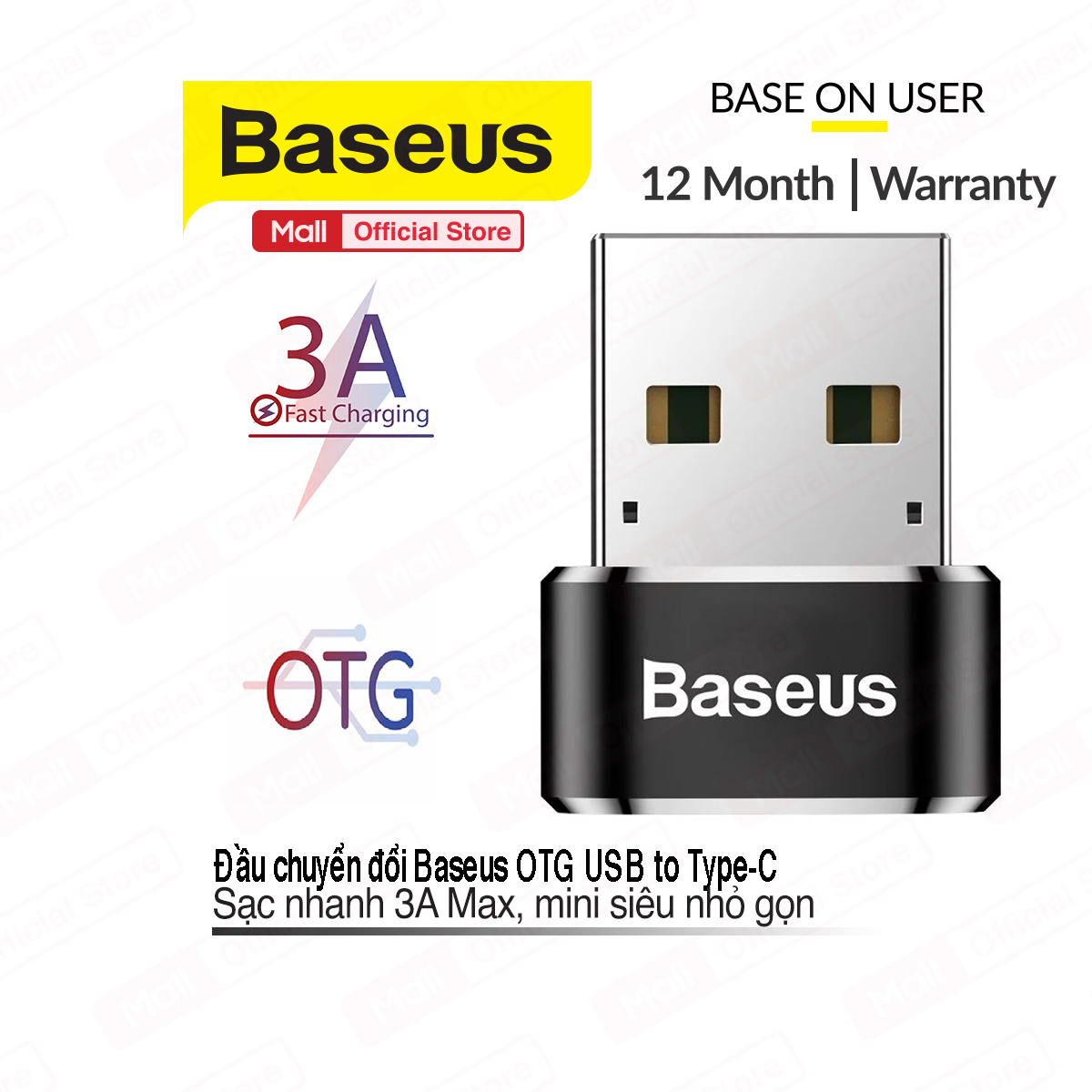 Đầu chuyển đổi mini OTG Baseus USB to Type