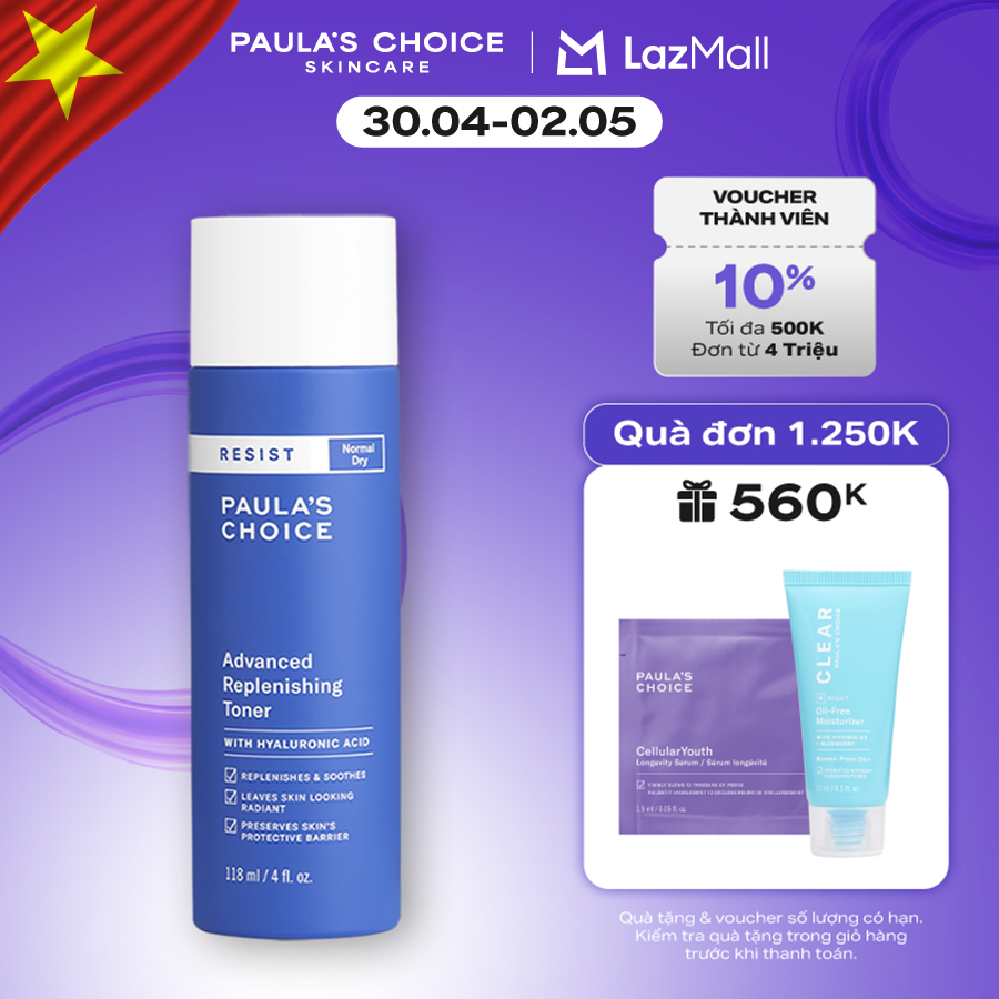 Nước hoa hồng cân bằng bổ sung độ ẩm tức thời Paula’s Choice RESIST Advanced Replenishing Toner 118ml - 7670