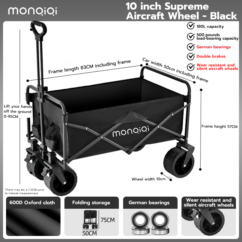 Folding Camping Trolley Wagon with Big Wheels and Storage