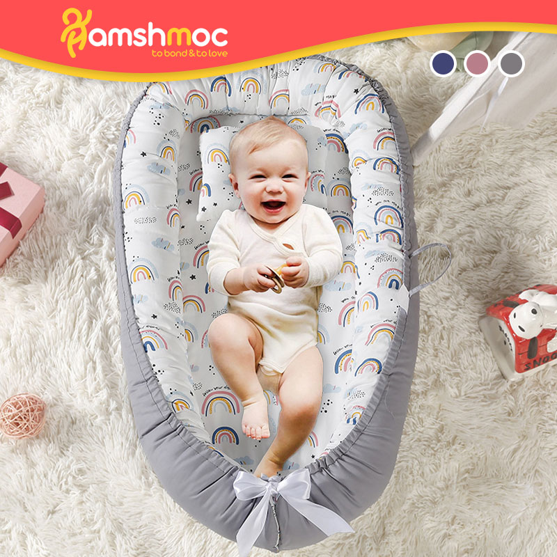 Hamshmoc cũi em bé di động có thể tháo rời chống đáng sợ thân thiện với da Giường trẻ sơ sinh Comfort mềm có thể gập lại ngủ nhẹ nhàng tạo tác Quà Tặng trẻ sơ sinh