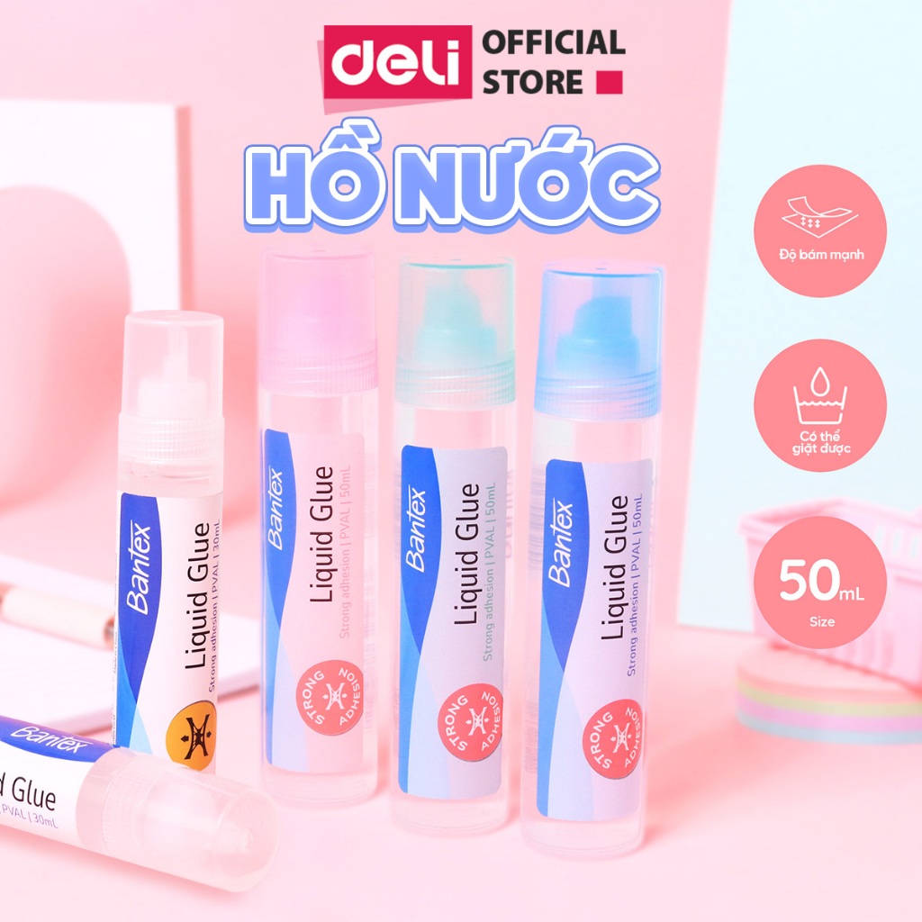 Hồ Nước Deli 50ml Nhiều Màu – Keo Dán Giấy Văn Phòng Học Tập Siêu Dính Nhanh Khô Có Thể Giặt Được