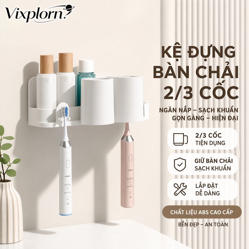 Vixplorn Kệ Đựng Bàn Chải Đánh Răng Hộp Dựng Dán Tường Chất Liệu Nhựa Bền Chống Gỉ Dễ Lắp Đặt Không Đục Khoan Phòng Tắm Gia Đình