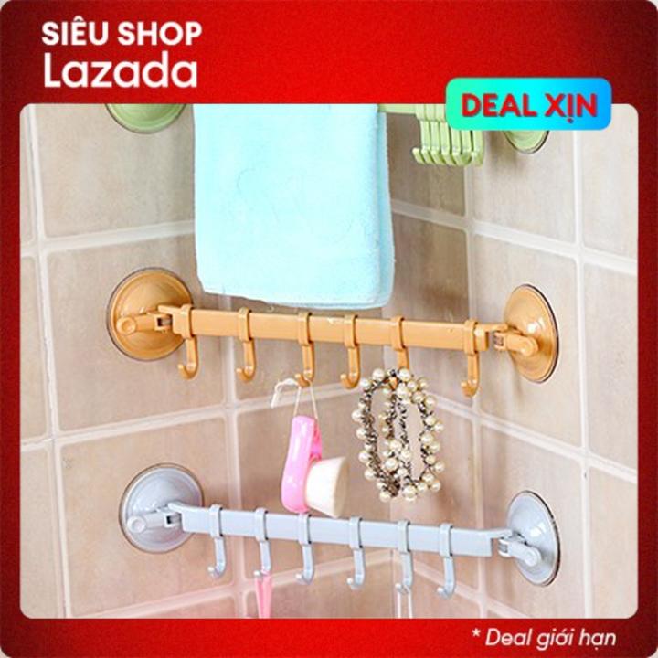 Thanh treo 6 móc treo quần áo hút chân không siêu chắc