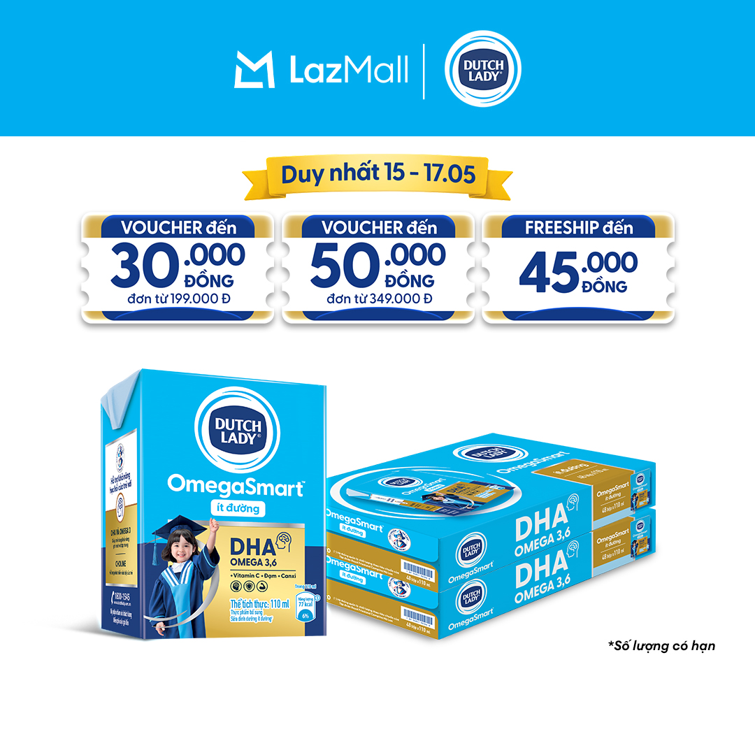 Combo 2 Thùng 48 Hộp Sữa Dinh Dưỡng Ít Đường Dutch Lady OmegaSmart 48x110ml
