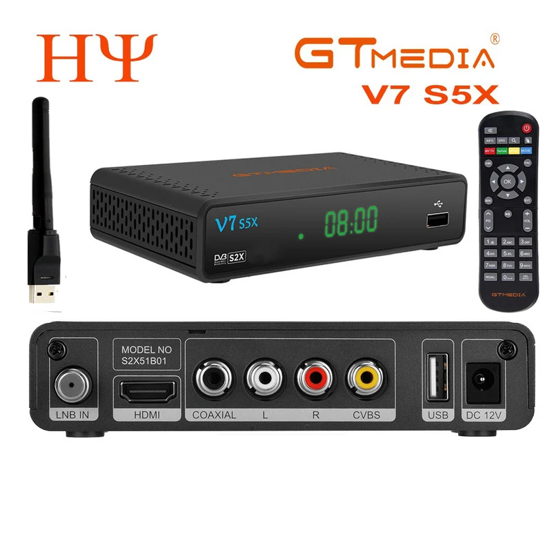 Phương tiện truyền thông Máy nghe nhạc gtmedia V7 s5x TV Receiver DVB-S/S2/s2x H .265(8bit) hỗ trợ HD 1080P