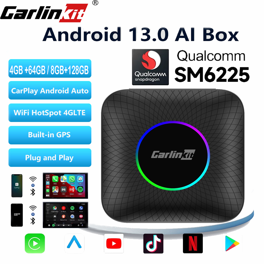 ส่งจากศูนย์ไทยครับ Carlinkit CarPlay Ai กล่องทีวีไร้สาย Android 13 8+128GB QCM 8-Core 6225 Android Auto YouTube Netflix IPTV 4G LTE ราคา 4,231 บาท*ส่งฟรี