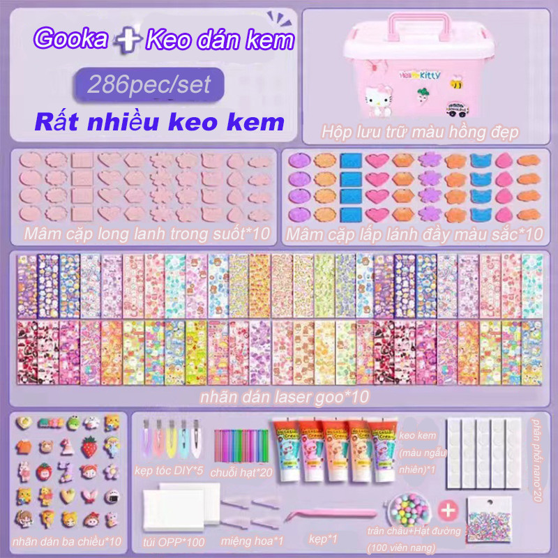 Oldlaiben Bộ kem keo dán thẻ Goo đồ chơi giáo dục sáng tạo thủ công 3D kèm hộp lưu trữ cho bé học tập