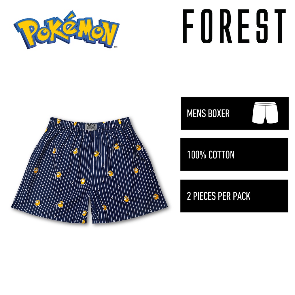 2 Pcs) Pokémon Mens 100% Cotton Boxer Short Underwear Assorted