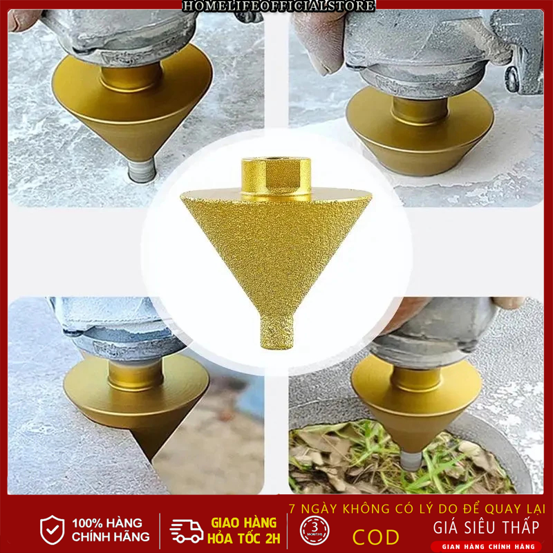 Diamond Chamfer Finger Bit Dụng cụ mở lỗ đá Mũi phay hình nón kim cương 38 50mm