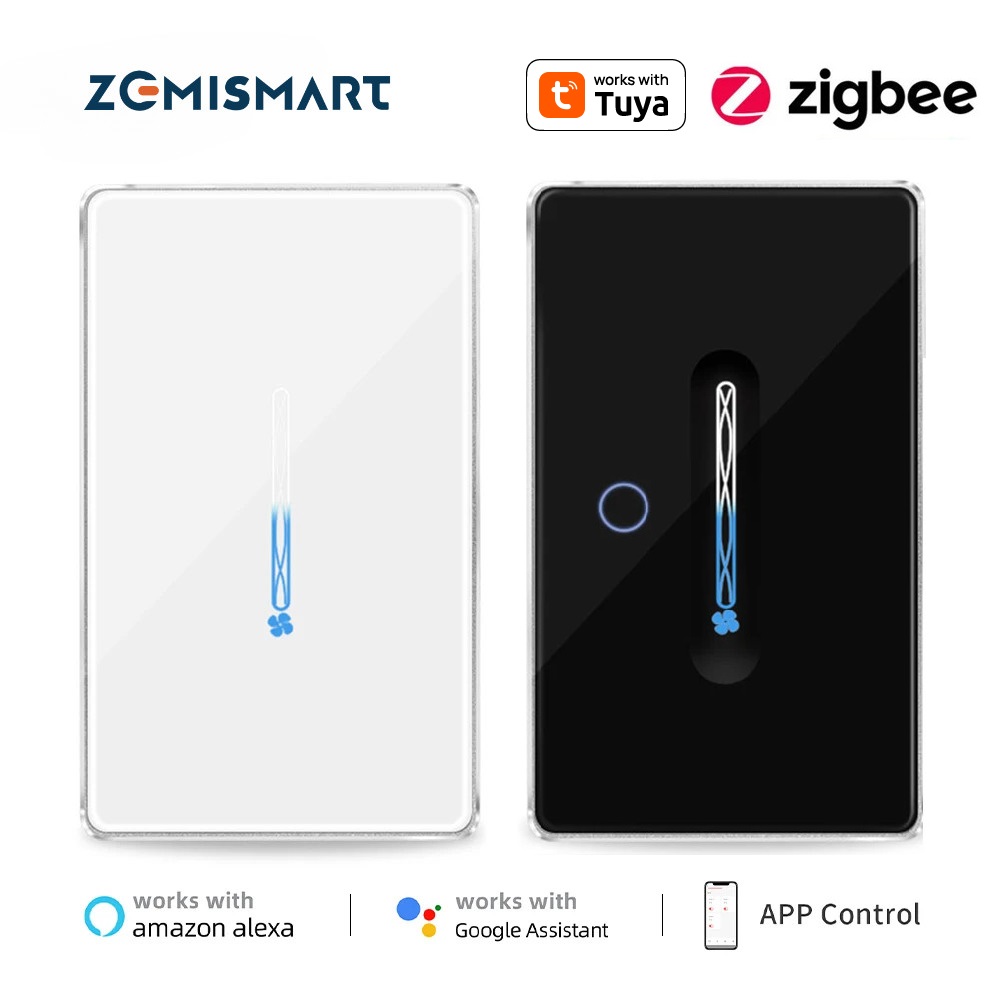 zemismart Tuya Zigbee Ceiling Fans Switch,US 1Gang Neutral Fan Switch,Smart Touch Panel Interruptor Alexa Google Home Voice Control,work with Tuya Zigbee Hub ราคา 770 บาท*ส่งฟรี