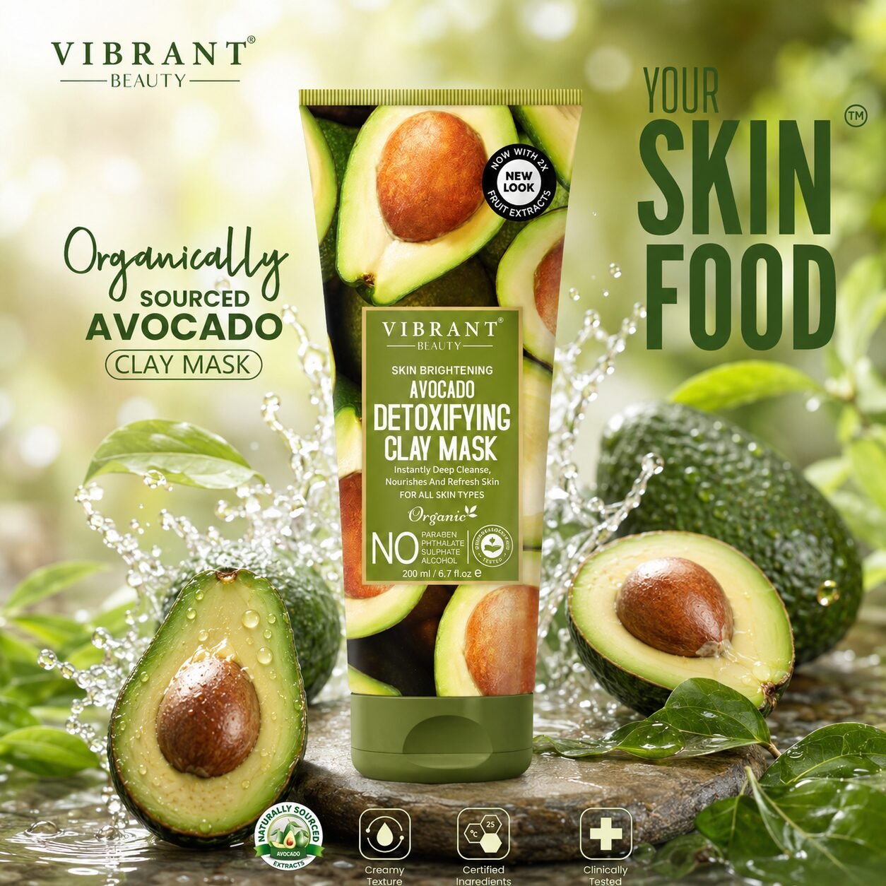 Vibrant Beauty Avocado Detoxifying Clay Mask | Face Mask Care | 200ml
