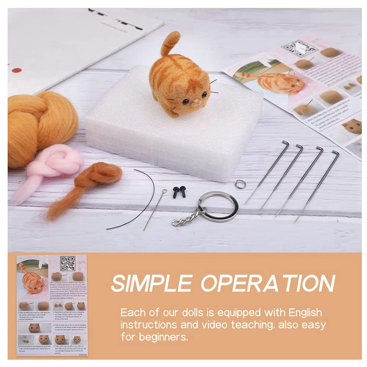 (TIPM) Animals Needle Felting Set, DIY Wool Felt Materials Set with Felting Tool Instruction for Needle Felting Project Easy Install