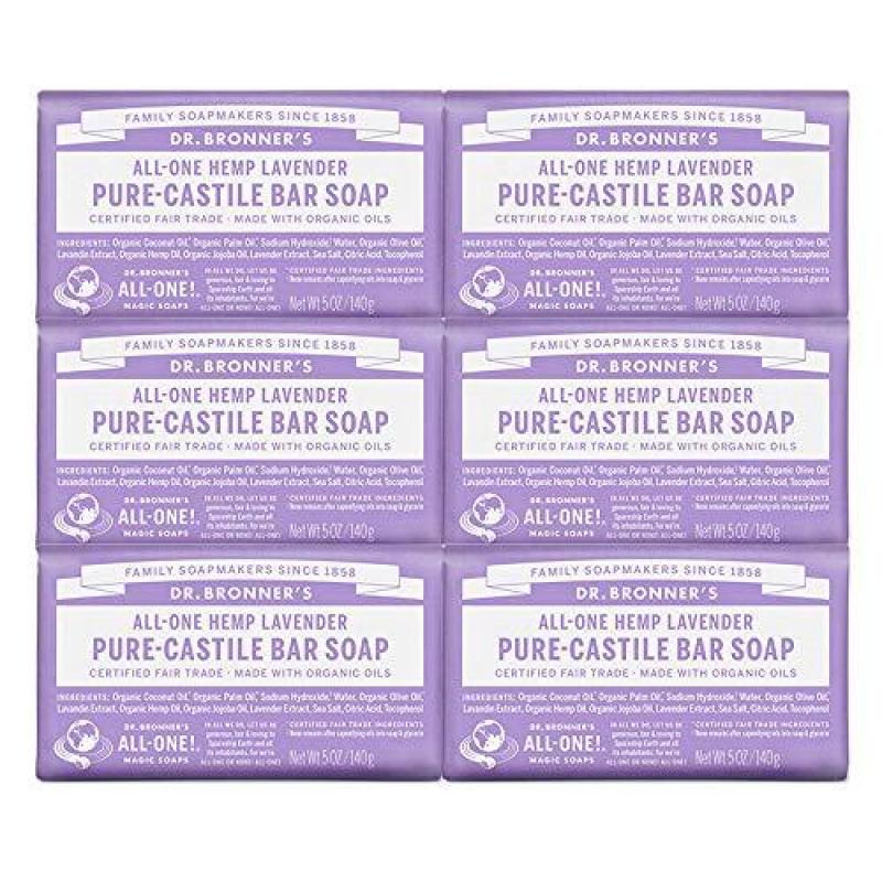 Buy Dr. Bronners Dr. Bronner’s - Pure-Castile Bar Soap (Lavender, 5 ounce, 6-Pack) - Made with Organic Oils, For Face, Body and Hair, Gentle and Moisturizing, Biodegradable, Vegan, Cruelty-free, Non-GMO Singapore