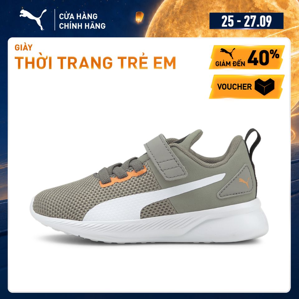 Giày Thời Trang Trẻ Em PUMA Unisex Flyer Runner V PS White-Steeple Gray-Vibrant Orange Màu Trắng