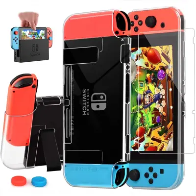 AISITIN Compatible with Nintendo Switch Case Dockable Clear Protective Case Cover for Nintendo Switch and Joy-Con Controller with a Switch Tempered Glass Screen Protector and Thumb Stick Caps
