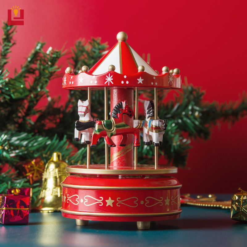 YONUO Christmas gift carousel wooden music box birthday gift children's home creative ornaments