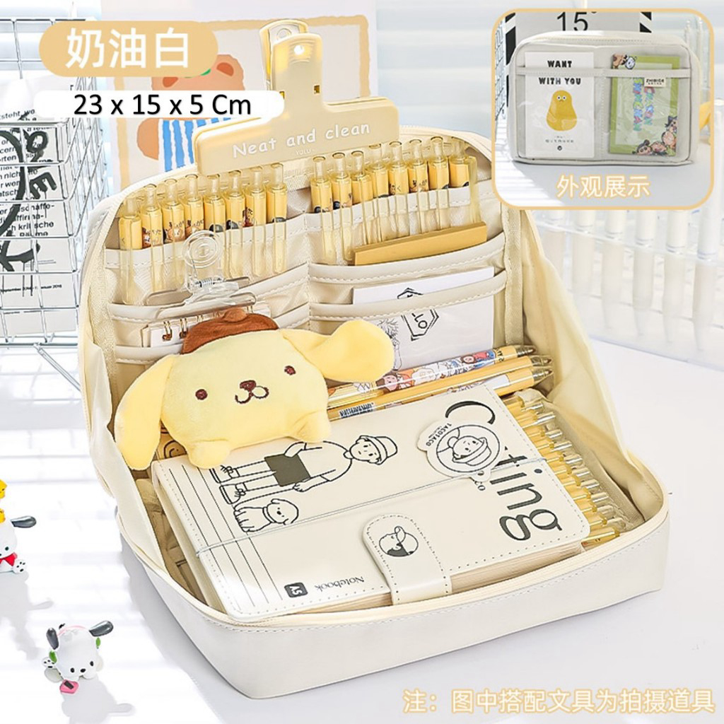 Tempat Pensil 12 Sekat Kotak Pensil Model Polos Bahan Kanvas Ukuran Jumbo Pouch Tempat Alat Tulis 90° Kapasitas Besar Perlengkapan Sekolah Kantor 12 Layers PST