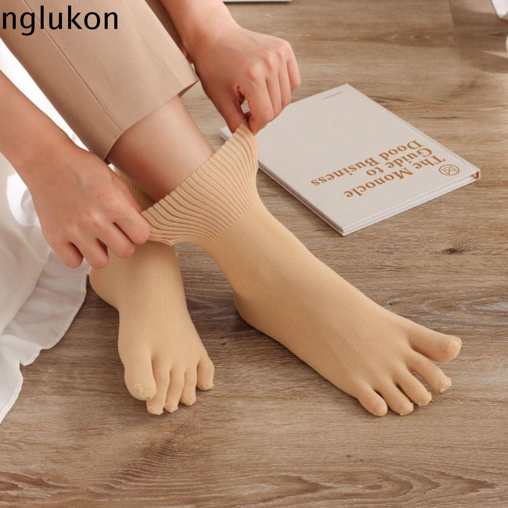 NGLUKON Dệt kim ngắn Vớ năm ngón Split-toed Màu trơn Vớ ống giữa năm ngón chân Đàn hồi Thoáng khí Sping