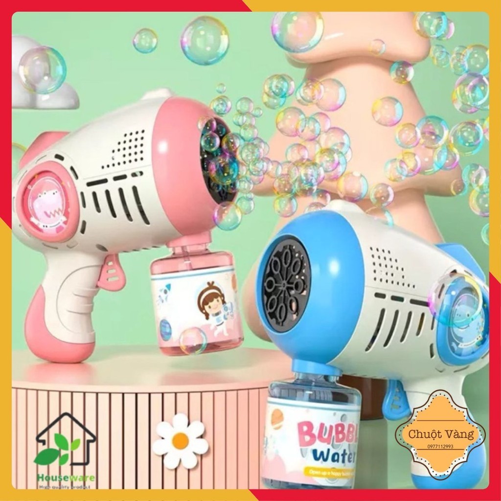  Súng đồ chơi bắn bong bóng xà phòng  tặng kèm Pin + 1 lọ nước xà phòng có 2 màu xanh hồng 